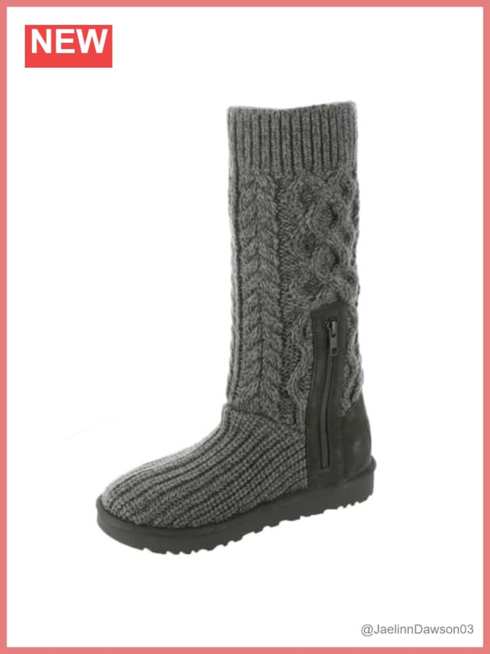 Cable Knit Mid-Calf Boots with Wool Lining & Zipper